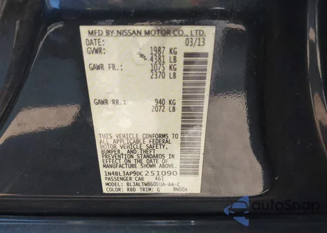 2013 Nissan Altima 3.5 Sv from USA, damaged, VIN 1N4BL3AP9DC251090